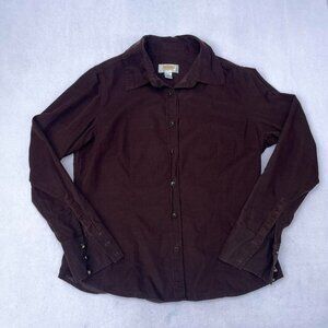 Talbots Brown Corduroy Fitted Collared Button-up Long Sleeve Blouse Size M Corp